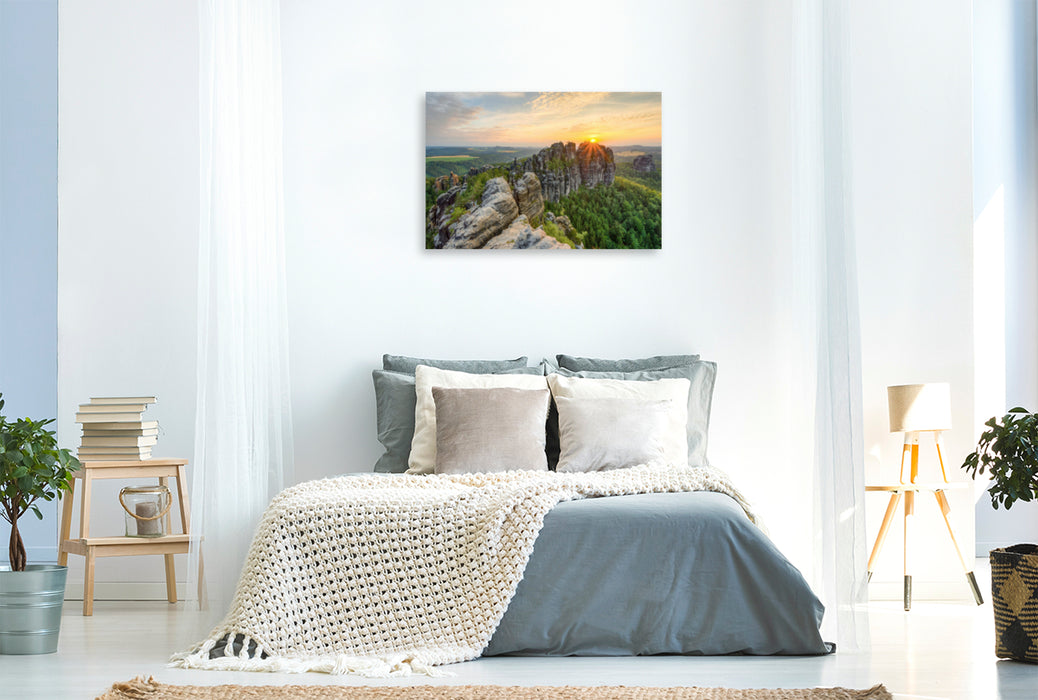 Premium textile canvas Premium textile canvas 120 cm x 80 cm landscape Schrammstein view Saxon Switzerland 