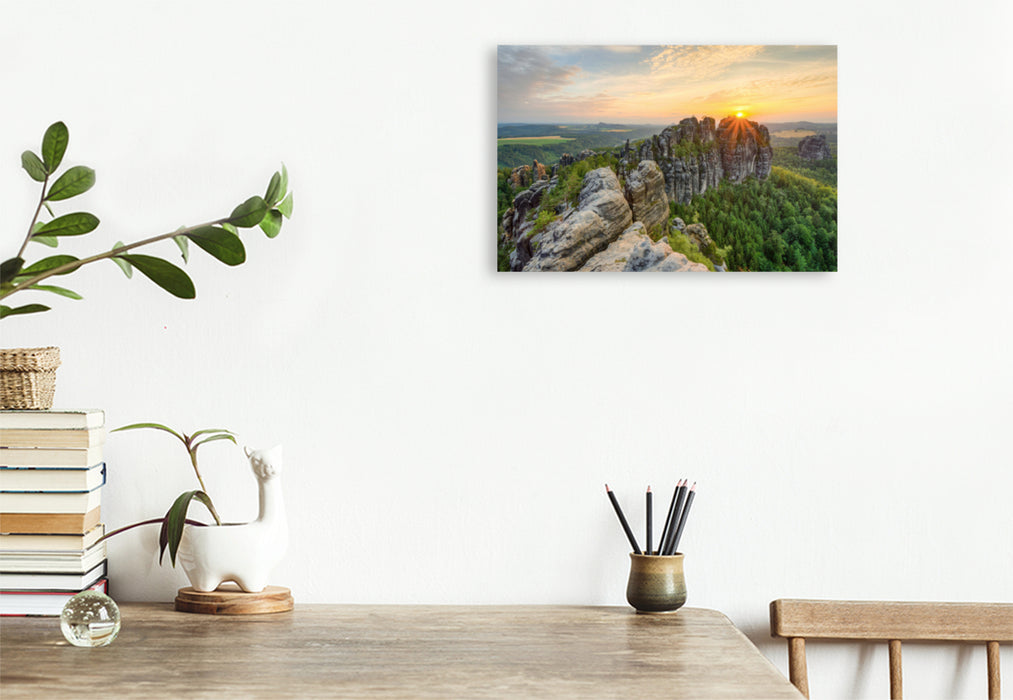 Premium textile canvas Premium textile canvas 120 cm x 80 cm landscape Schrammstein view Saxon Switzerland 