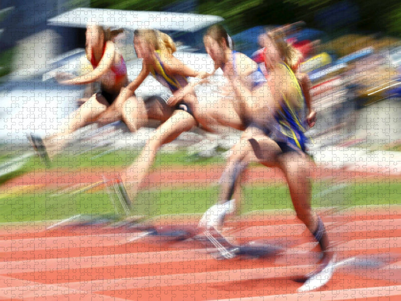 Kopf an Kopf-Rennen: Wettkampf im Hürdenlauf - CALVENDO Foto-Puzzle'