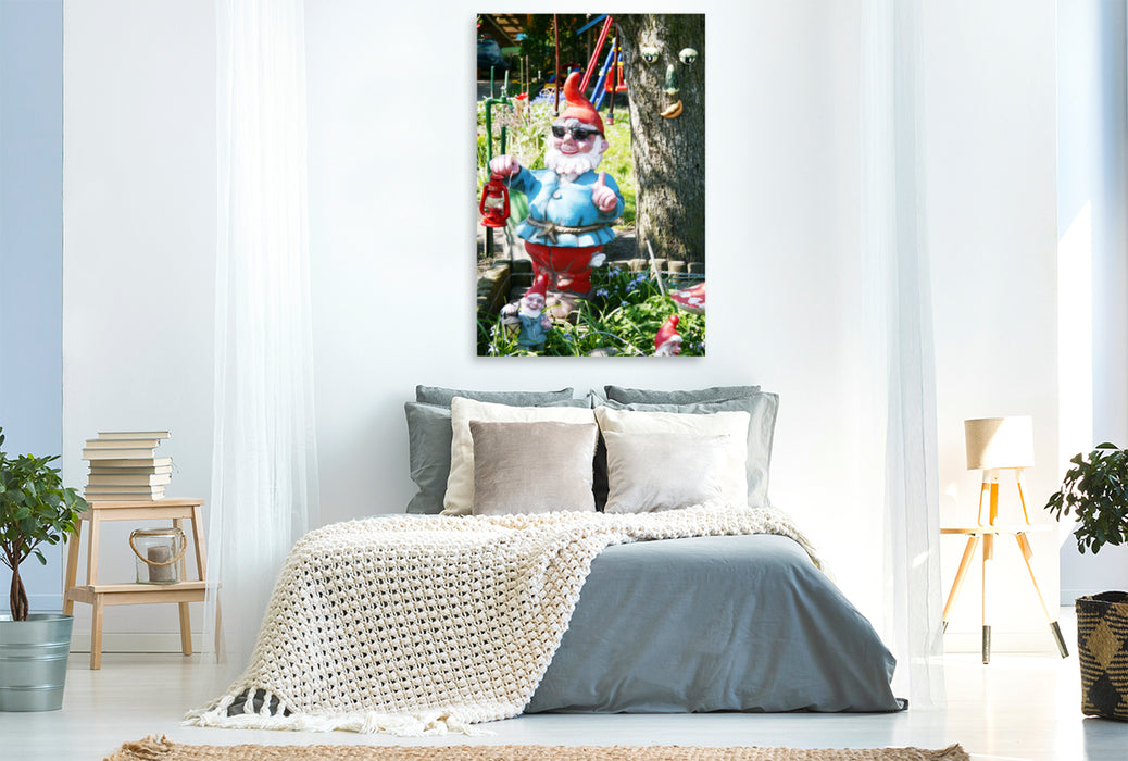 Premium textile canvas Premium textile canvas 80 cm x 120 cm high Garden gnomes in the Berlin Laubenpipitgarten 