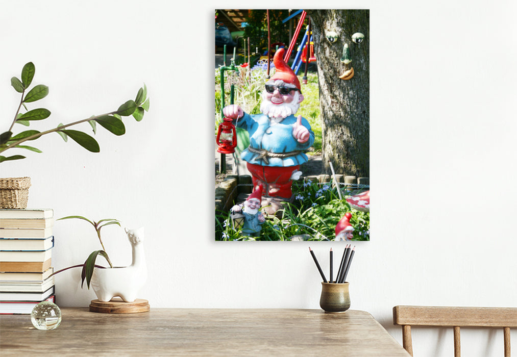 Premium textile canvas Premium textile canvas 80 cm x 120 cm high Garden gnomes in the Berlin Laubenpipitgarten 