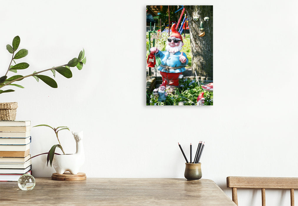 Premium textile canvas Premium textile canvas 80 cm x 120 cm high Garden gnomes in the Berlin Laubenpipitgarten 