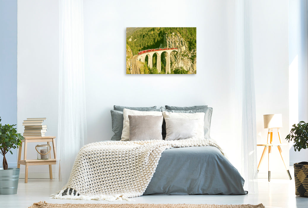 Premium textile canvas Premium textile canvas 120 cm x 80 cm landscape Landwasser Viaduct near Filisur, Switzerland. 