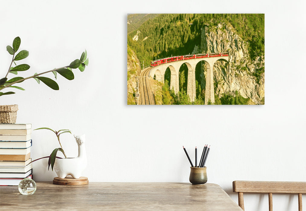 Premium textile canvas Premium textile canvas 120 cm x 80 cm landscape Landwasser Viaduct near Filisur, Switzerland. 