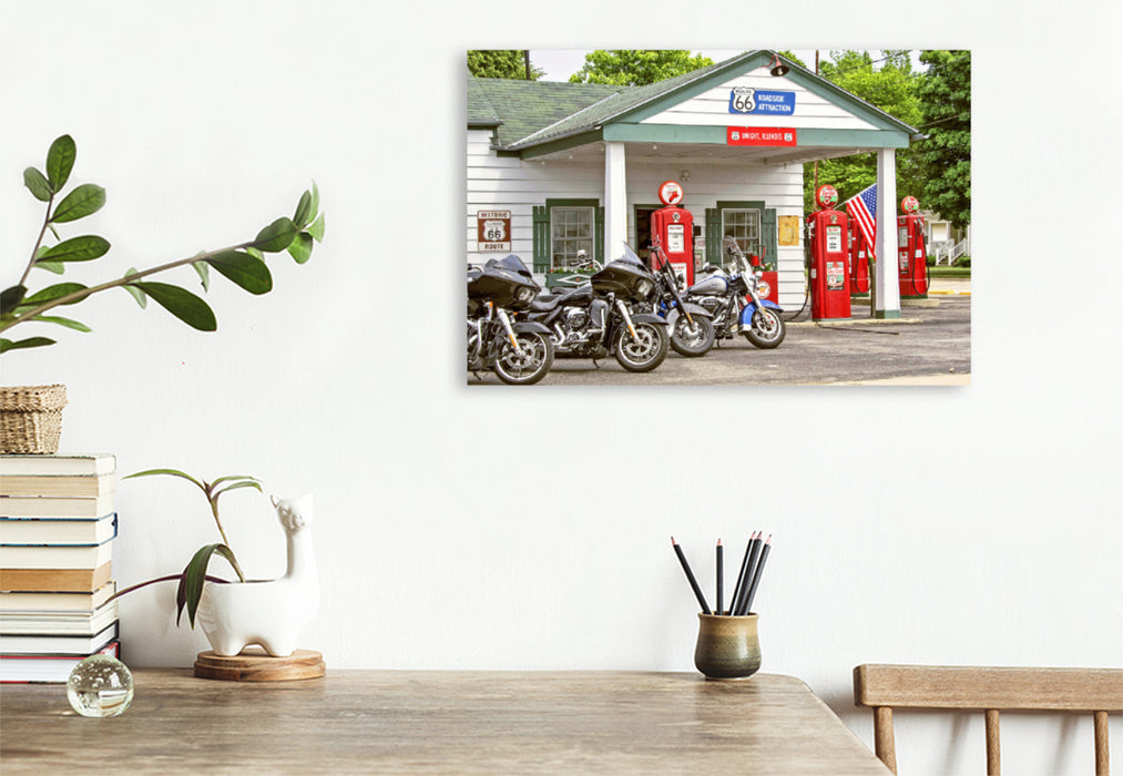Premium textile canvas Premium textile canvas 120 cm x 80 cm landscape Motorcycles on Route 66, USA. 