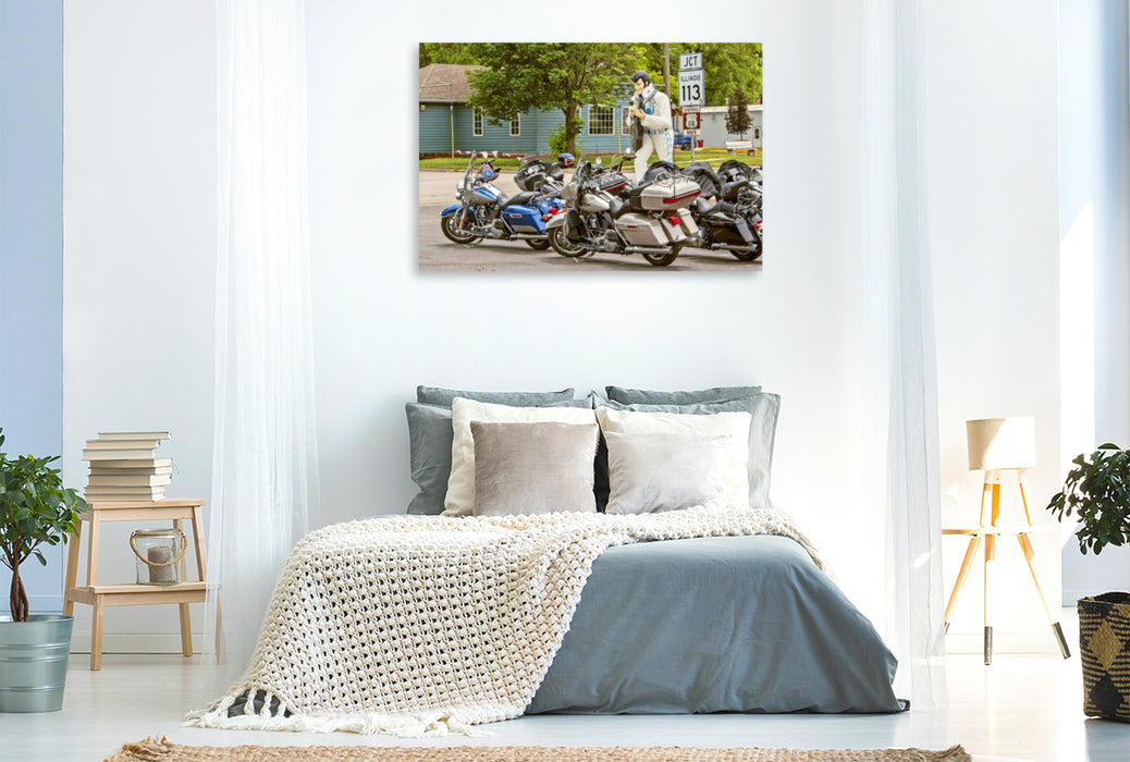 Premium Textile Canvas Premium Textile Canvas 120 cm x 80 cm landscape Motorcycles parked on Route 66, Braidwood, USA 