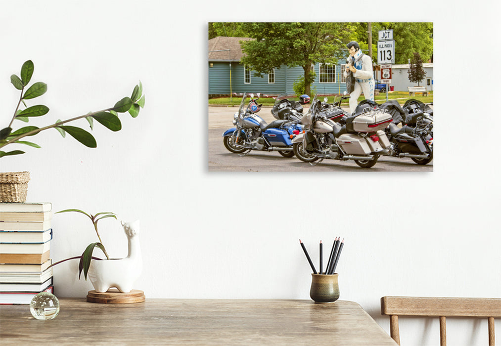 Premium Textile Canvas Premium Textile Canvas 120 cm x 80 cm landscape Motorcycles parked on Route 66, Braidwood, USA 