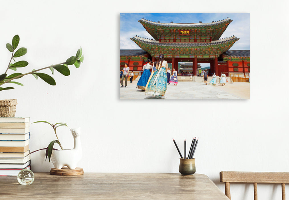 Premium textile canvas Premium textile canvas 120 cm x 80 cm landscape Royal Palace in Seoul, South Korea. 