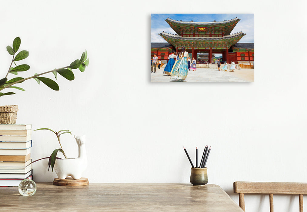 Premium textile canvas Premium textile canvas 120 cm x 80 cm landscape Royal Palace in Seoul, South Korea. 