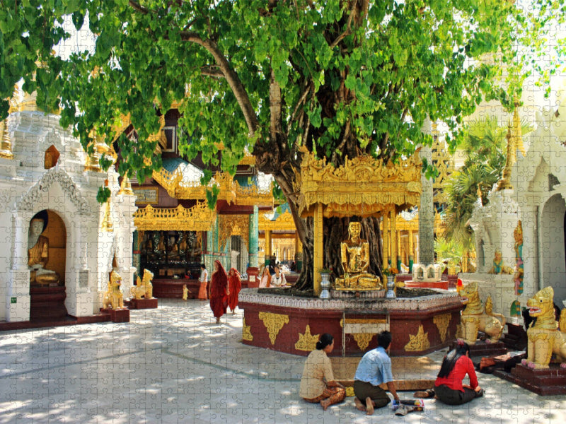 Morgengebet bei der Shwedagon-Pagode in Yangon - CALVENDO Foto-Puzzle'