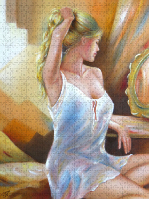 Schöne Frau am Fenster - erotische Kunst 2000 Teile Puzzle hoch - CALVENDO Foto-Puzzle'