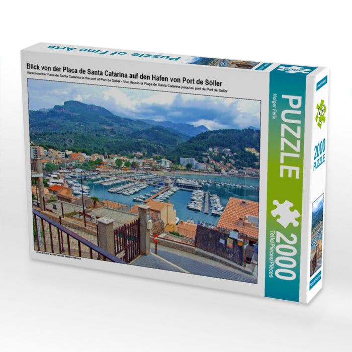 Blick von der Placa de Santa Catarina auf den Hafen von Port de Sóller 2000 Teile Puzzle quer - CALVENDO Foto-Puzzle'