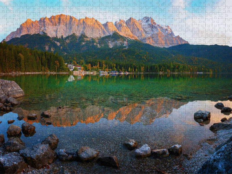 Abendstimmung am Eibsee, Zugspitze - CALVENDO Foto-Puzzle'