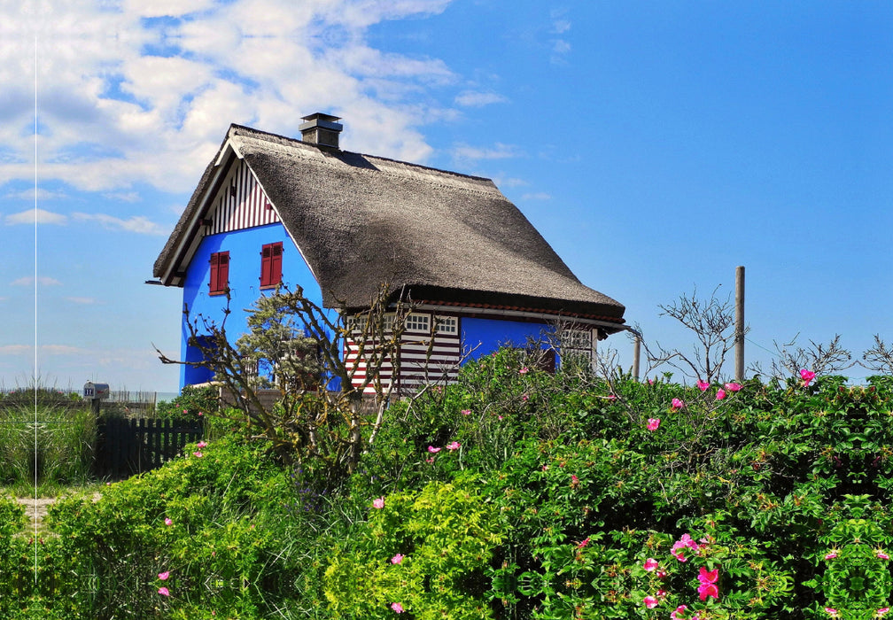 Premium Textil-Leinwand Das blaue Haus am Graswarder