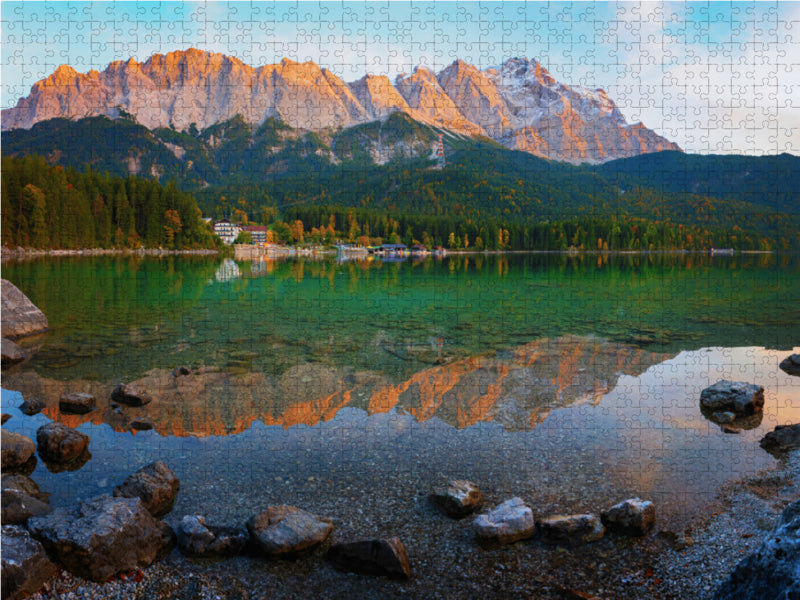 Abendstimmung am Eibsee, Zugspitze 2000 Teile Puzzle quer - CALVENDO Foto-Puzzle'