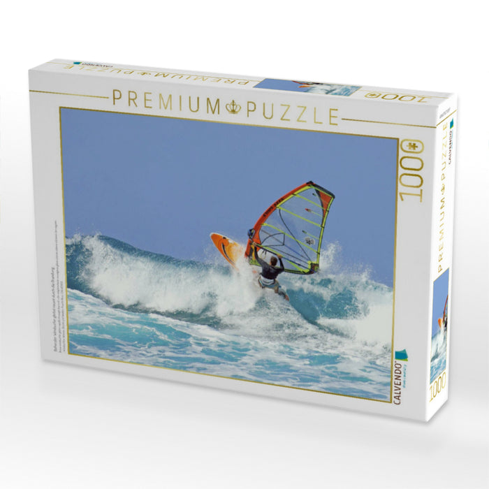 Beherzter Windsurfer gleitet rasant durch die Brandung. - CALVENDO Foto-Puzzle'