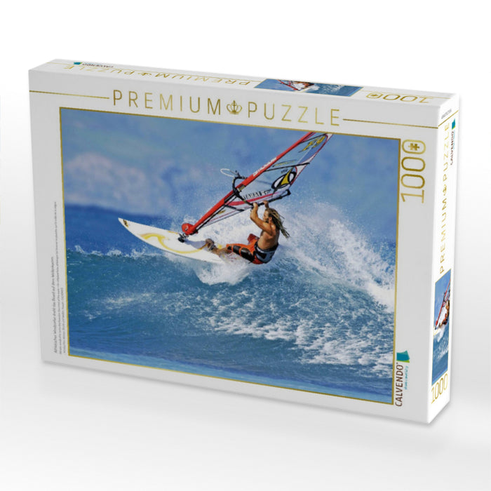 Athletischer Windsurfer dreht das Board auf dem Wellenkamm. - CALVENDO Foto-Puzzle'