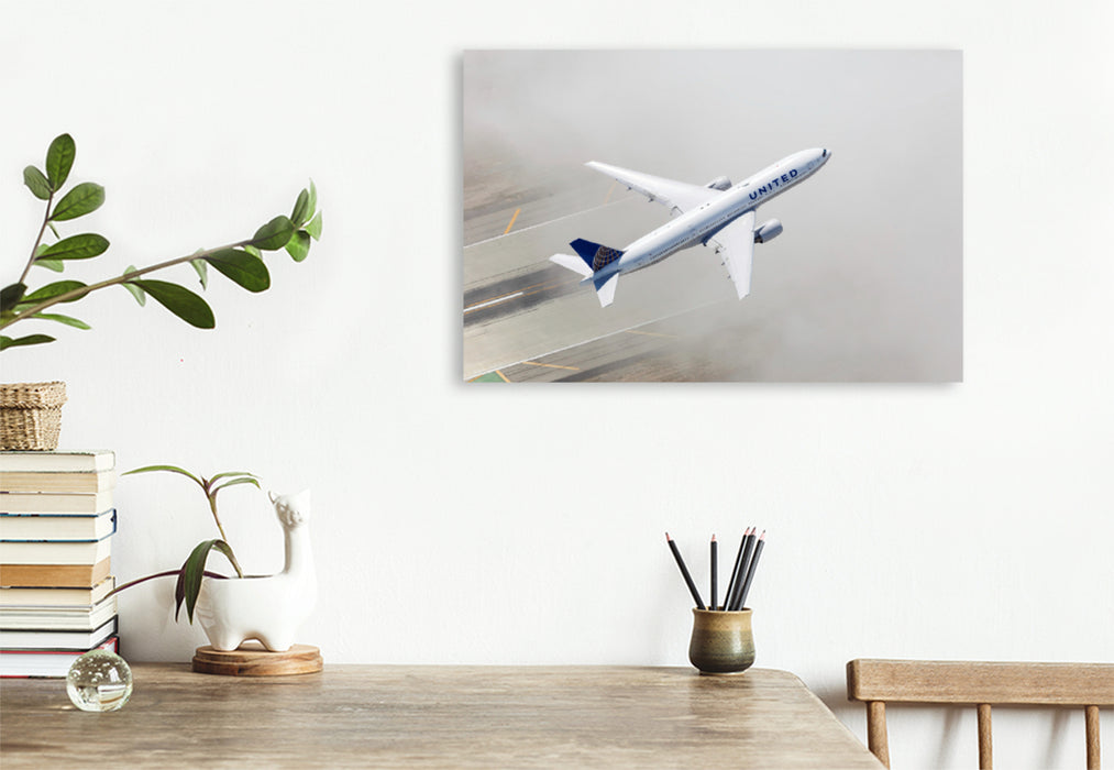 Premium Textil-Leinwand Premium Textil-Leinwand 120 cm x 80 cm quer United Boeing 777 in Los Angeles