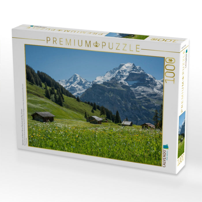 Alphütten mit Mönch, Berner Oberland nahe Birg, Schweiz - CALVENDO Foto-Puzzle'