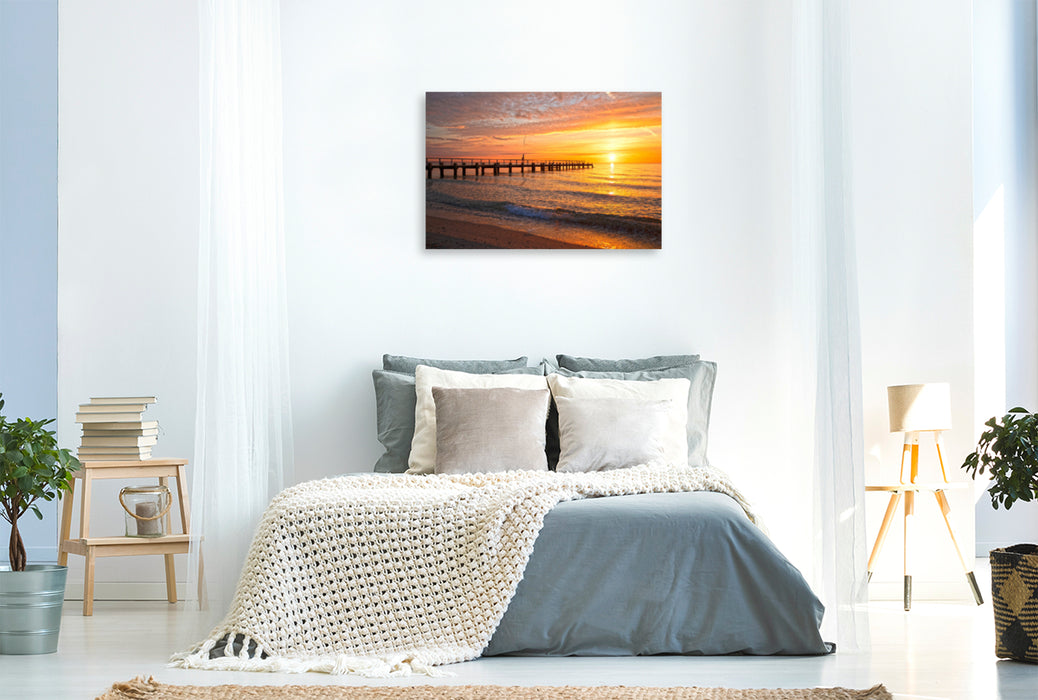 Premium textile canvas Premium textile canvas 120 cm x 80 cm landscape Sunrise in Travemünde 