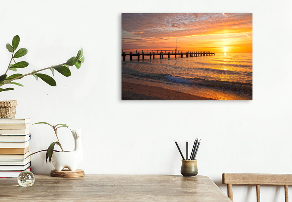 Premium textile canvas Premium textile canvas 120 cm x 80 cm landscape Sunrise in Travemünde 