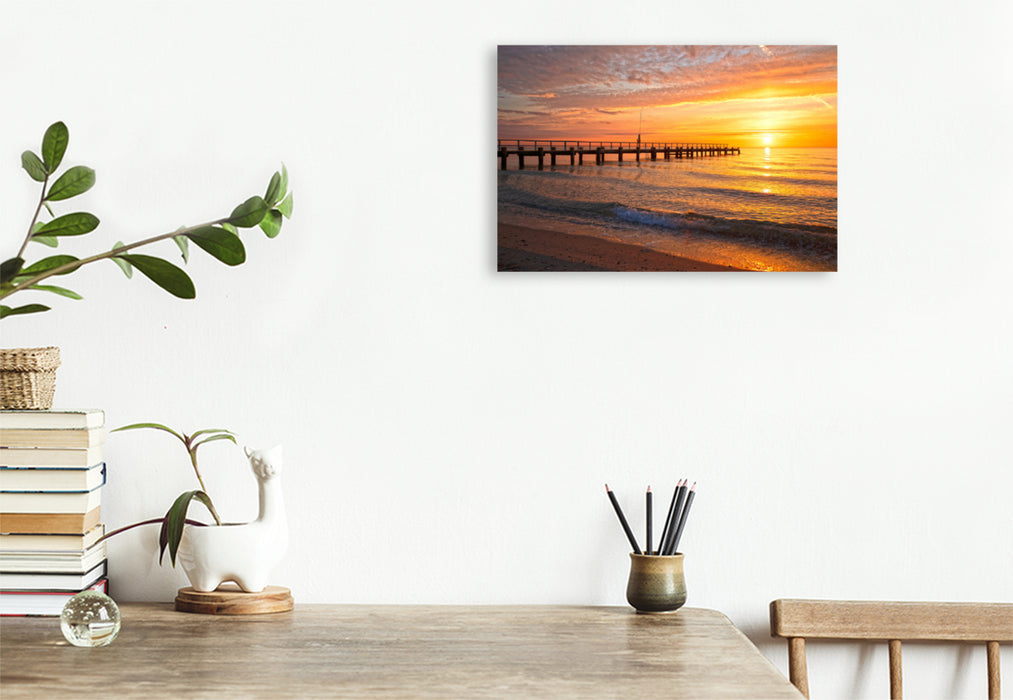 Premium textile canvas Premium textile canvas 120 cm x 80 cm landscape Sunrise in Travemünde 