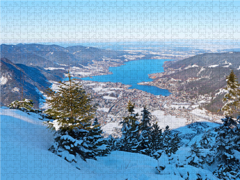 Aussicht vom Wallberg Gipfel auf den Tegernsee 2000 Teile Puzzle quer - CALVENDO Foto-Puzzle'