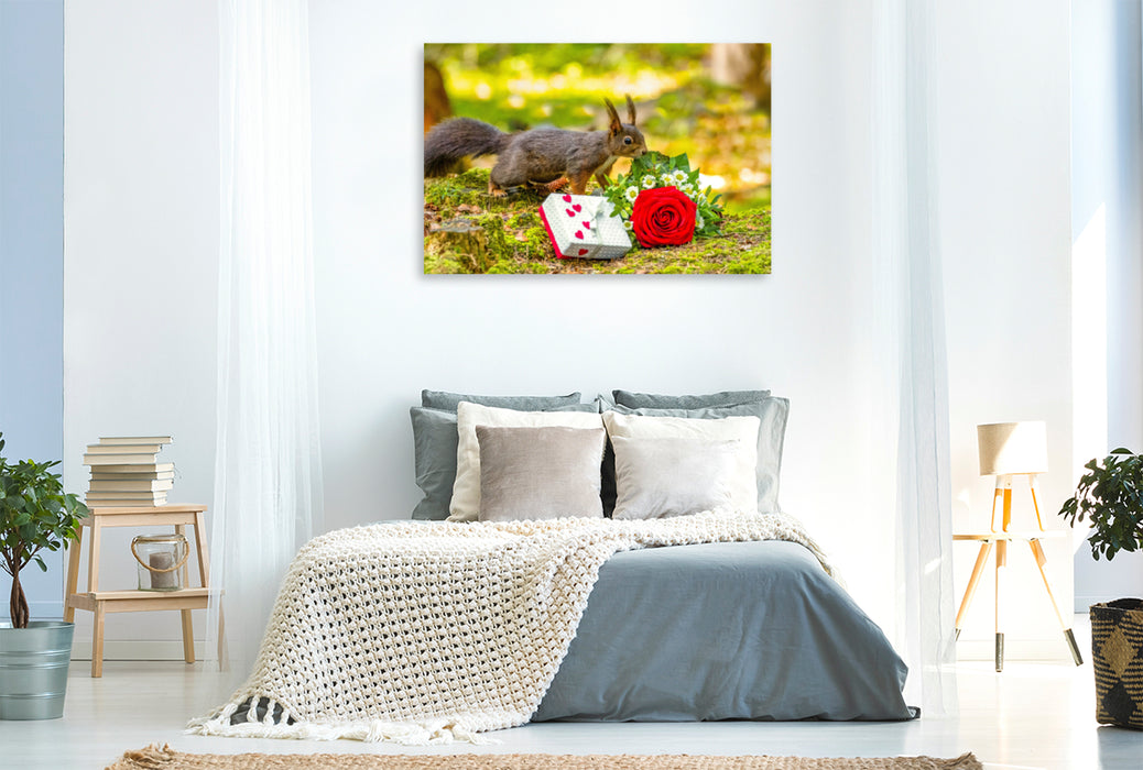 Premium textile canvas Premium textile canvas 120 cm x 80 cm landscape The squirrel wishes you all the best! 