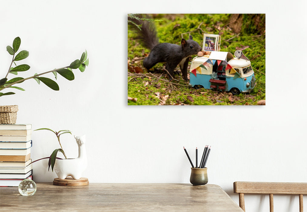 Premium textile canvas Premium textile canvas 90 cm x 60 cm across There is nut ice cream, dear Black Forest squirrel! 