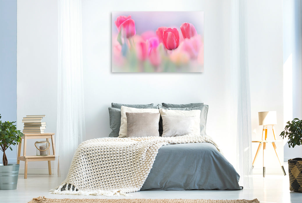 Premium textile canvas Premium textile canvas 120 cm x 80 cm landscape pastel tulips 