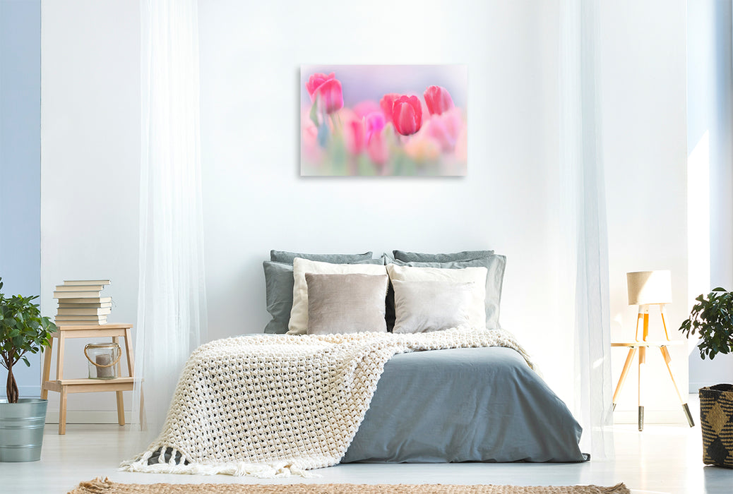 Premium textile canvas Premium textile canvas 120 cm x 80 cm landscape pastel tulips 
