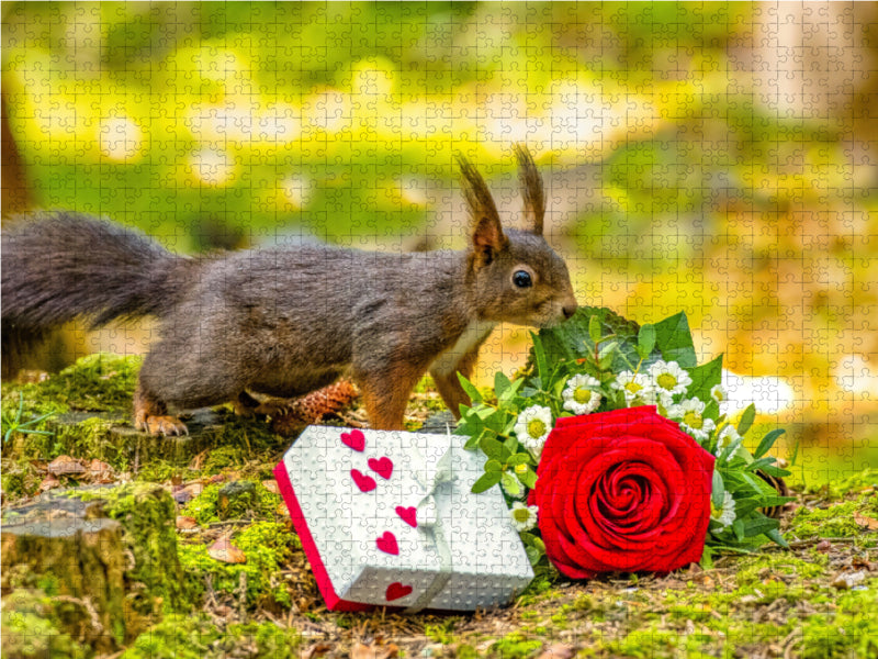 Das Eichhörnchen wünscht alles Gute! 2000 Teile Puzzle quer - CALVENDO Foto-Puzzle'