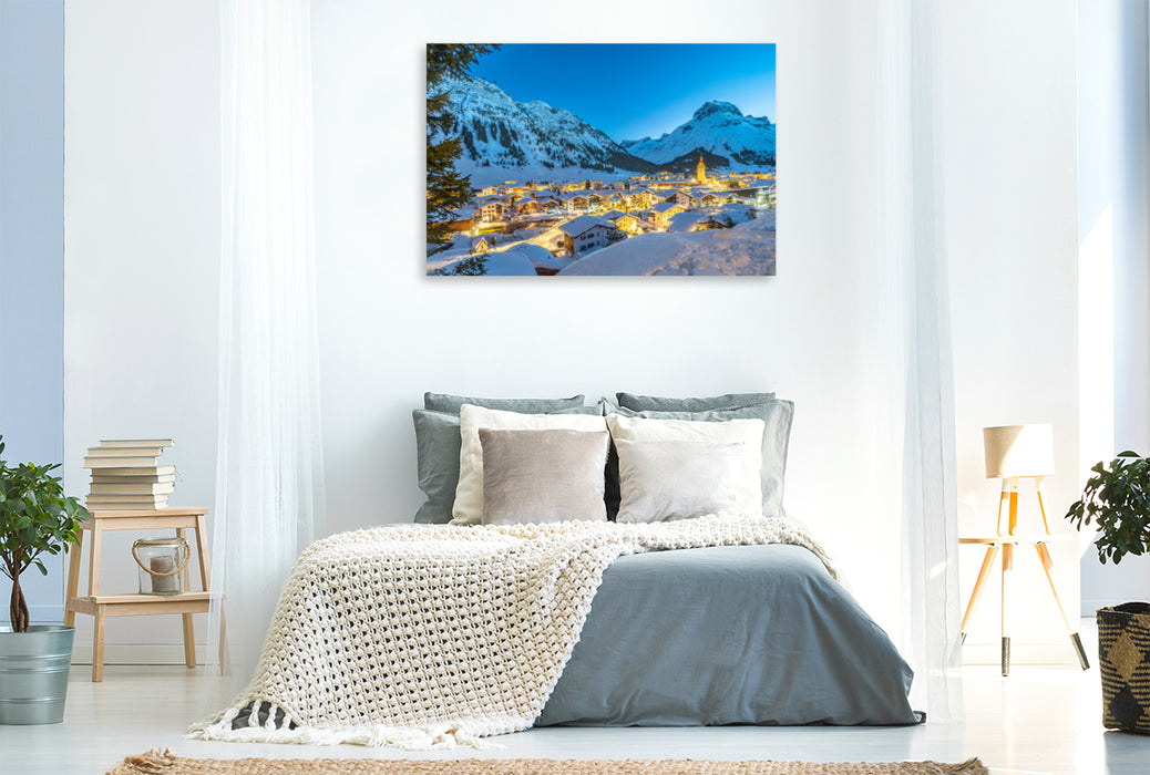 Premium textile canvas Premium textile canvas 120 cm x 80 cm across Arlberg and its snowy and dreamy town of Lech, a magical winter landscape... 