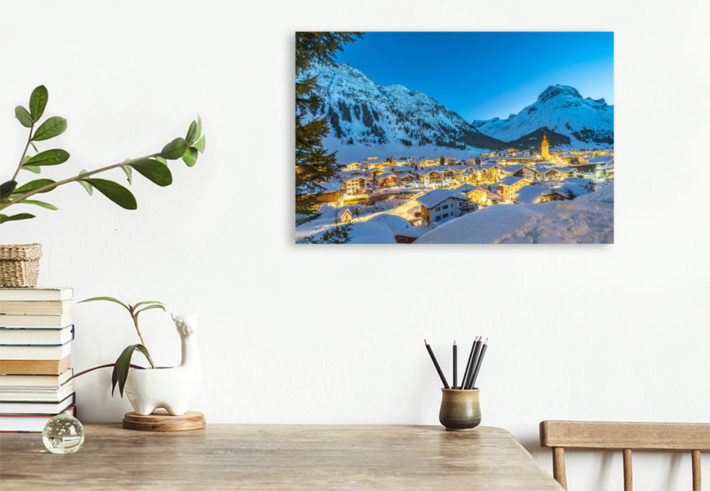 Premium textile canvas Premium textile canvas 120 cm x 80 cm across Arlberg and its snowy and dreamy town of Lech, a magical winter landscape... 