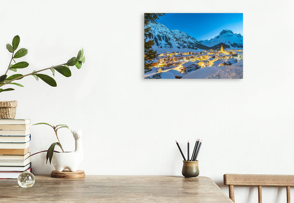 Premium textile canvas Premium textile canvas 120 cm x 80 cm across Arlberg and its snowy and dreamy town of Lech, a magical winter landscape... 