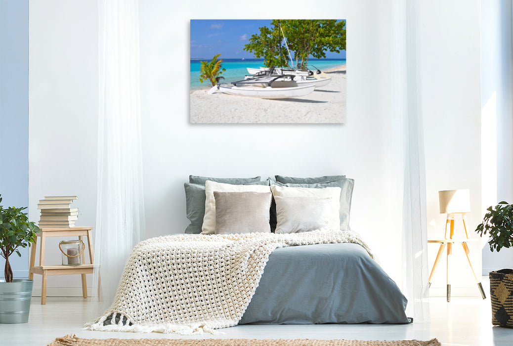 Premium textile canvas Premium textile canvas 120 cm x 80 cm across A motif from the calendar Experience the tranquility of the Maldives with me 