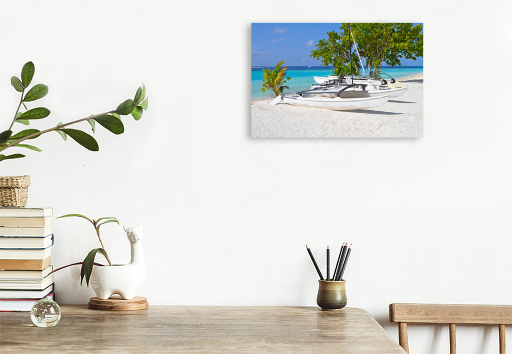 Premium textile canvas Premium textile canvas 120 cm x 80 cm across A motif from the calendar Experience the tranquility of the Maldives with me 
