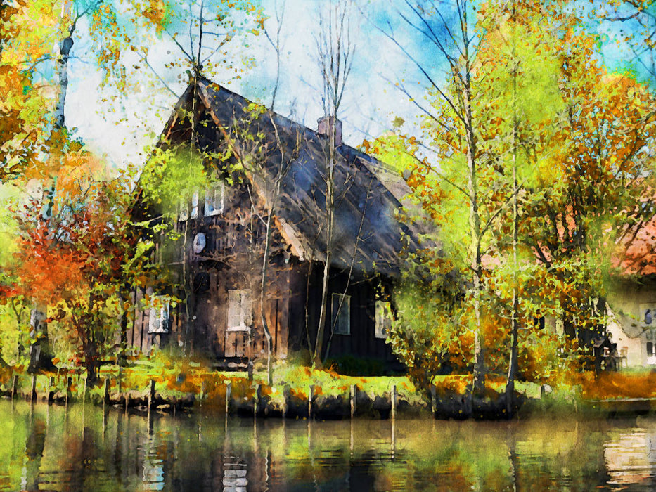 Spreewald. Herbstansicht eines traditionellen Hauses im Spreewald. - CALVENDO Foto-Puzzle'