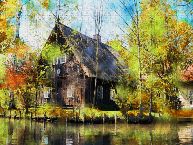 Spreewald. Herbstansicht eines traditionellen Hauses im Spreewald. - CALVENDO Foto-Puzzle'