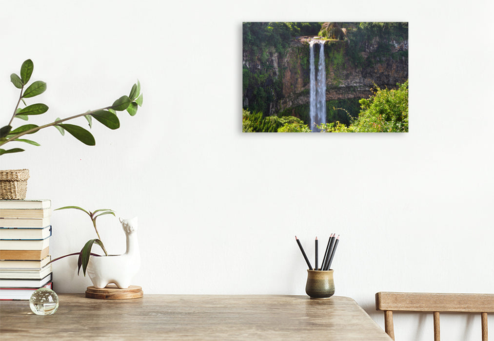 Premium textile canvas Premium textile canvas 120 cm x 80 cm landscape Chamarel waterfall 