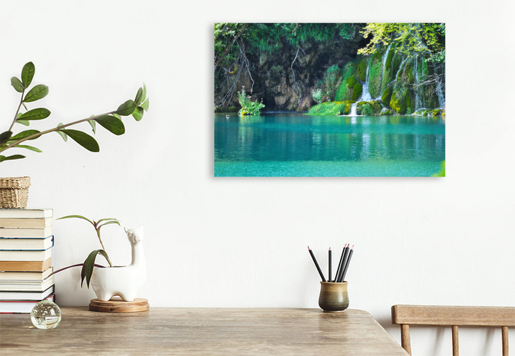 Premium textile canvas Premium textile canvas 120 cm x 80 cm across A motif from the calendar Experience the water world of the Plitvice Lakes with me 