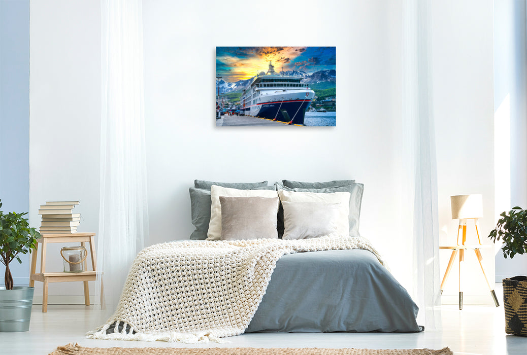 Premium textile canvas Premium textile canvas 120 cm x 80 cm landscape The HANSEATIC nature on the quay of Ushuaia at the southern end of South America. 