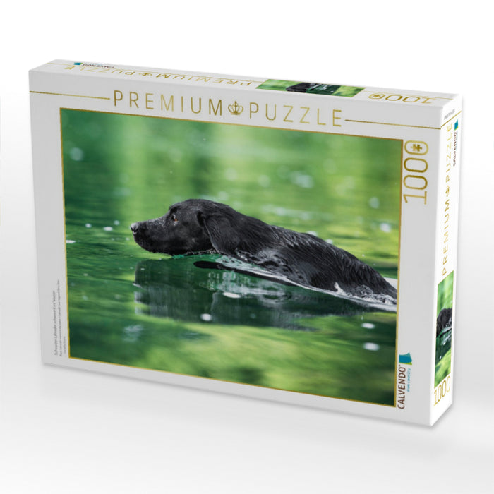 Schwarzer Labrador schwimmt im Wasser 1000 Teile Puzzle quer - CALVENDO Foto-Puzzle'