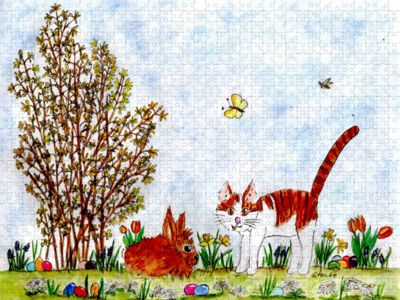 Ostern bei Kater Möhrchen 2000 Teile Puzzle quer - CALVENDO Foto-Puzzle'