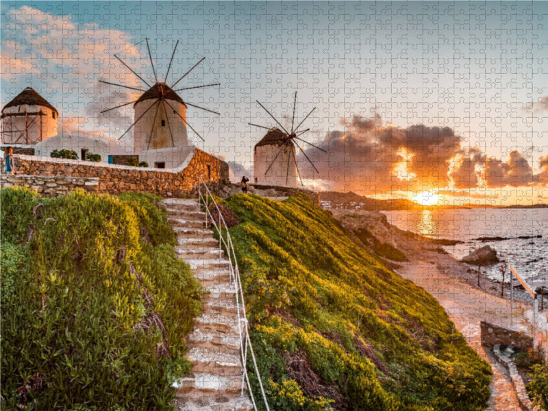 Mykonos Windmühlen 2000 Teile Puzzle quer - CALVENDO Foto-Puzzle'