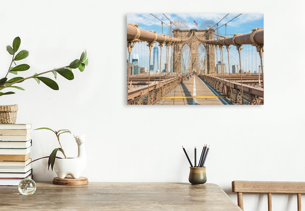 Premium Textil-Leinwand Premium Textil-Leinwand 120 cm x 80 cm quer Brooklyn Bridge and Skyline