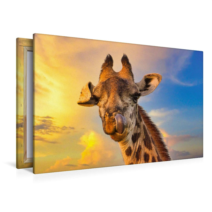Premium Textil-Leinwand Giraffenkopf