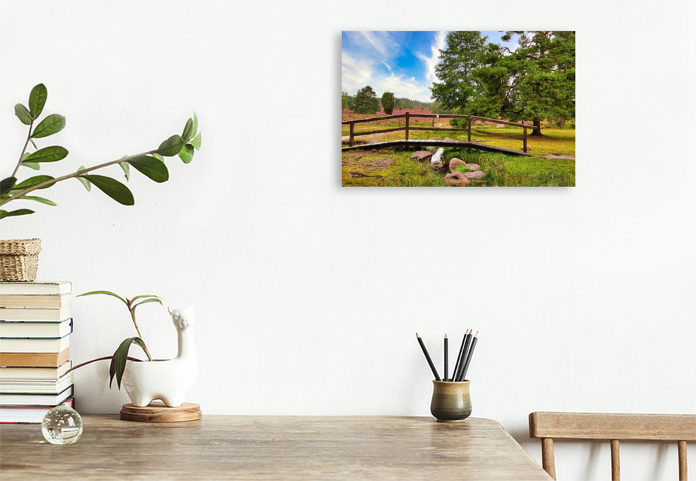 Premium textile canvas Premium textile canvas 120 cm x 80 cm landscape heathland with a bridge 