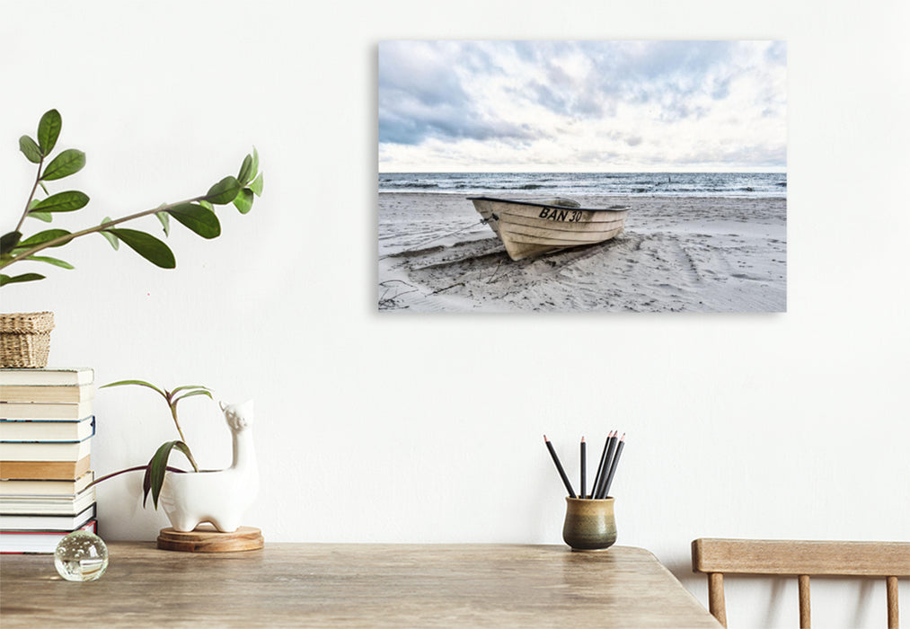 Premium textile canvas Premium textile canvas 120 cm x 80 cm landscape Boat on the beach in Heringsdorf on the island of Usedom 