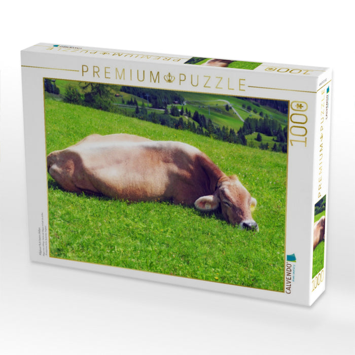 Allgäuer Kuh beim chillen - CALVENDO Foto-Puzzle'
